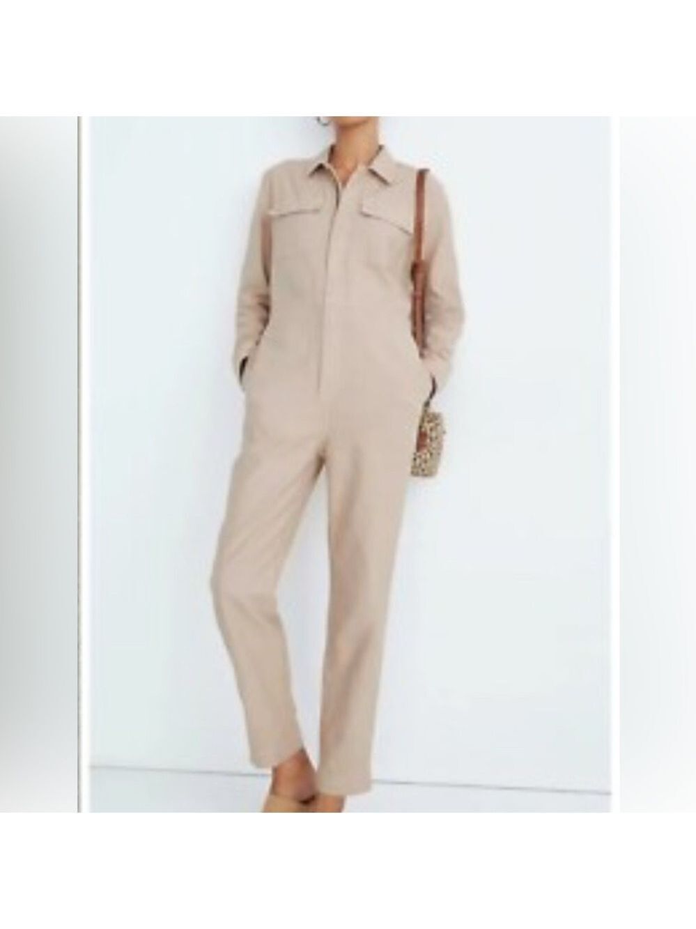 Madewell Beige neutral garment dyes zip front coveralls Jumpsuit size xs